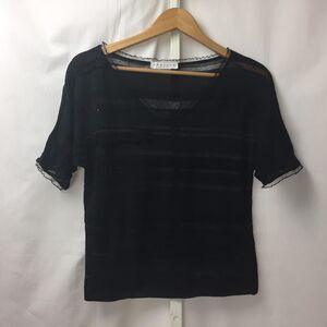 Carella Italy Black Lace & Ruffle Sheer Blouse Sz 12